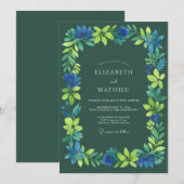 Invitation Mariage Fleur Bleue Profonde Verte (Devant / Derrière)