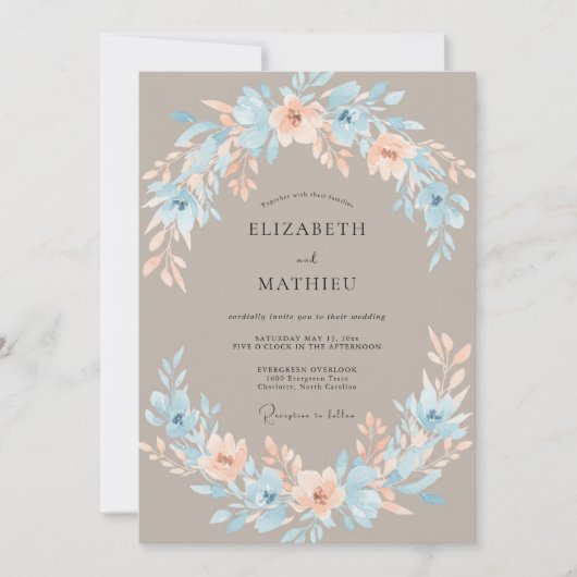 Invitation Mariage Fleur Bleue Sérène Poussiéreuse (Devant)