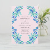 Invitation Mariage Fleur Bleue Verte Peinte (Debout devant)