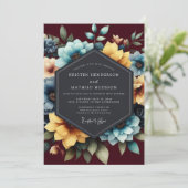 Invitation Mariage Fleur Bloom Burgundy et Sarcelle (Debout devant)