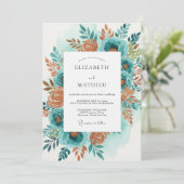 Invitation Mariage Fleur Bloom Orange Sarcelle Peint (Debout devant)