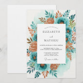 Invitation Mariage Fleur Bloom Orange Sarcelle Peint (Devant / Derrière)