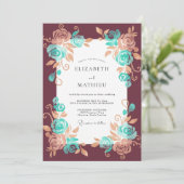 Invitation Mariage Fleur Bloom Turquoise Bordeaux (Debout devant)