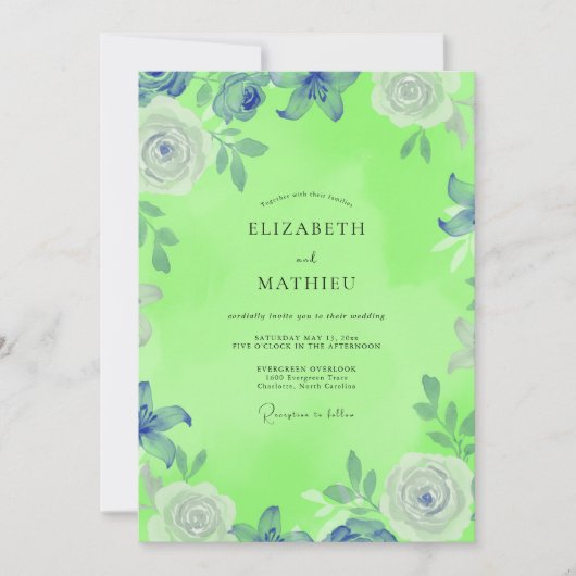 Invitation Mariage Fleur Bloom Vert Citron (Devant)
