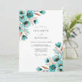 Invitation Mariage Fleur Bloquée Sarcelle (Debout devant)