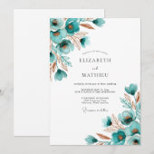 Invitation Mariage Fleur Bloquée Sarcelle (Devant / Derrière)