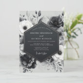 Invitation Mariage Fleur Botanique au Charbon (Debout devant)