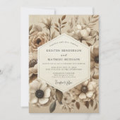 Invitation Mariage Fleur Botanique Beige (Devant)