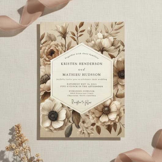 Invitation Mariage Fleur Botanique Beige