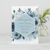 Invitation Mariage Fleur Botanique Bleu Ardoise (Debout devant)