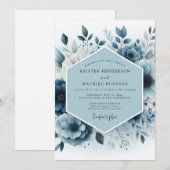 Invitation Mariage Fleur Botanique Bleu Ardoise (Devant / Derrière)