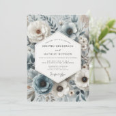 Invitation Mariage Fleur Botanique Bleu Ardoise (Debout devant)