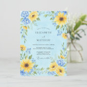Invitation Mariage Fleur Botanique Bleu Jaune (Debout devant)