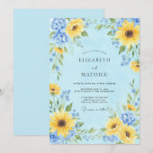 Invitation Mariage Fleur Botanique Bleu Jaune (Devant / Derrière)