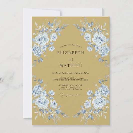Invitation Mariage Fleur Botanique Bleu Poudre (Devant)