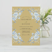 Invitation Mariage Fleur Botanique Bleu Poudre (Debout devant)