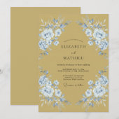 Invitation Mariage Fleur Botanique Bleu Poudre (Devant / Derrière)