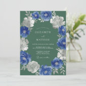 Invitation Mariage Fleur Botanique Bleu Royal (Debout devant)