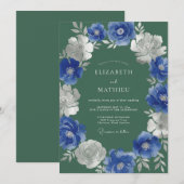 Invitation Mariage Fleur Botanique Bleu Royal (Devant / Derrière)