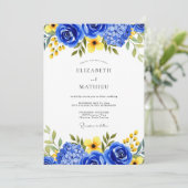 Invitation Mariage Fleur Botanique Bleu Royal (Debout devant)