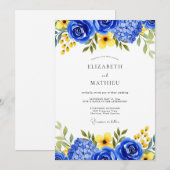 Invitation Mariage Fleur Botanique Bleu Royal (Devant / Derrière)