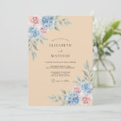 Invitation Mariage Fleur Botanique Blue Blush (Debout devant)