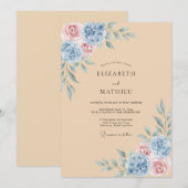 Invitation Mariage Fleur Botanique Blue Blush (Devant / Derrière)