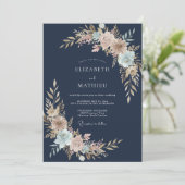 Invitation Mariage Fleur Botanique Blush Navy (Debout devant)