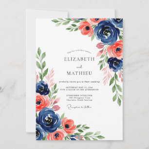 Invitation Mariage Fleur Botanique Corail Marine