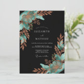 Invitation Mariage Fleur Botanique Cuivre Sarcelle (Debout devant)