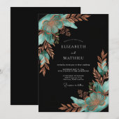 Invitation Mariage Fleur Botanique Cuivre Sarcelle (Devant / Derrière)