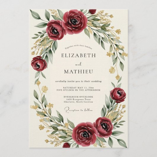 Invitation Mariage Fleur Botanique de Bourgogne (Devant)