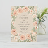 Invitation Mariage Fleur Botanique de Pêche (Debout devant)