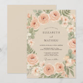 Invitation Mariage Fleur Botanique de Pêche (Devant / Derrière)