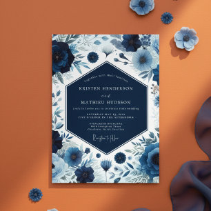 Invitation Mariage Fleur Botanique Deep Blue