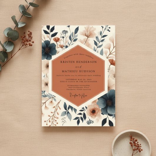 Invitation Mariage Fleur Botanique en Terracotta