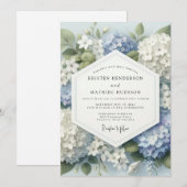 Invitation Mariage Fleur Botanique Hydrangea Bleu (Devant / Derrière)