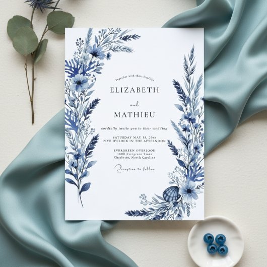 Invitation Mariage Fleur Botanique Indigo