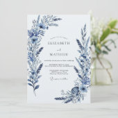 Invitation Mariage Fleur Botanique Indigo (Debout devant)