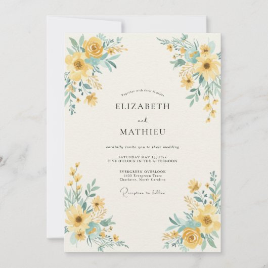 Invitation Mariage Fleur Botanique Jaune (Devant)