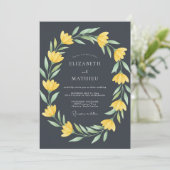 Invitation Mariage Fleur Botanique Jaune Charbon (Debout devant)