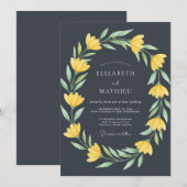 Invitation Mariage Fleur Botanique Jaune Charbon (Devant / Derrière)