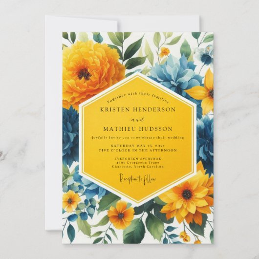 Invitation Mariage Fleur Botanique Jaune Doré (Devant)