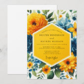 Invitation Mariage Fleur Botanique Jaune Doré (Devant / Derrière)