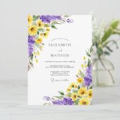 Invitation Mariage Fleur Botanique Jaune Violet (Debout devant)