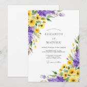 Invitation Mariage Fleur Botanique Jaune Violet (Devant / Derrière)
