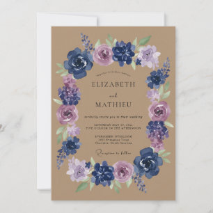 Invitation Mariage Fleur Botanique Lilas Navy