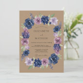 Invitation Mariage Fleur Botanique Lilas Navy (Debout devant)