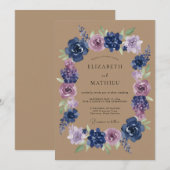Invitation Mariage Fleur Botanique Lilas Navy (Devant / Derrière)
