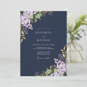 Invitation Mariage Fleur Botanique Lilas Navy (Debout devant)